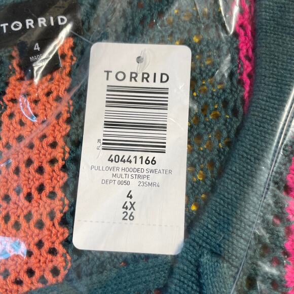 Torrid NWT Open Stitch Pullover Fringe Hem Sweater Size 4X Kangaroo Pocket Boho - Picture 7 of 8